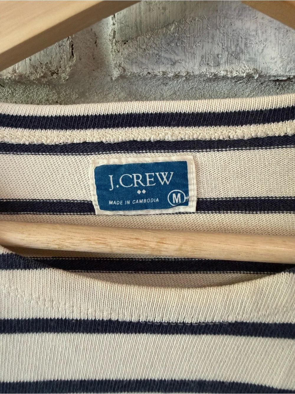 J. Crew Cream and Black Striped Long-Sleeve Crewneck Shirt